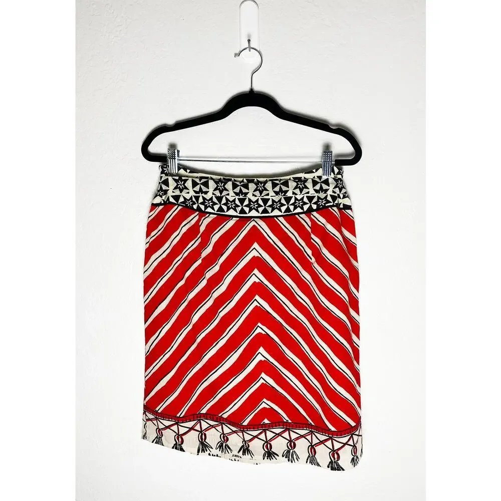 We Love Vera x Anthropologie‎ Women's Stars & Stripes Skirt Red Beige Black